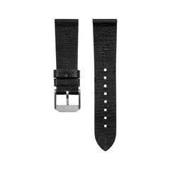 22mm 2-Piece Leather Strap, Black with Brushed Steel Hardware