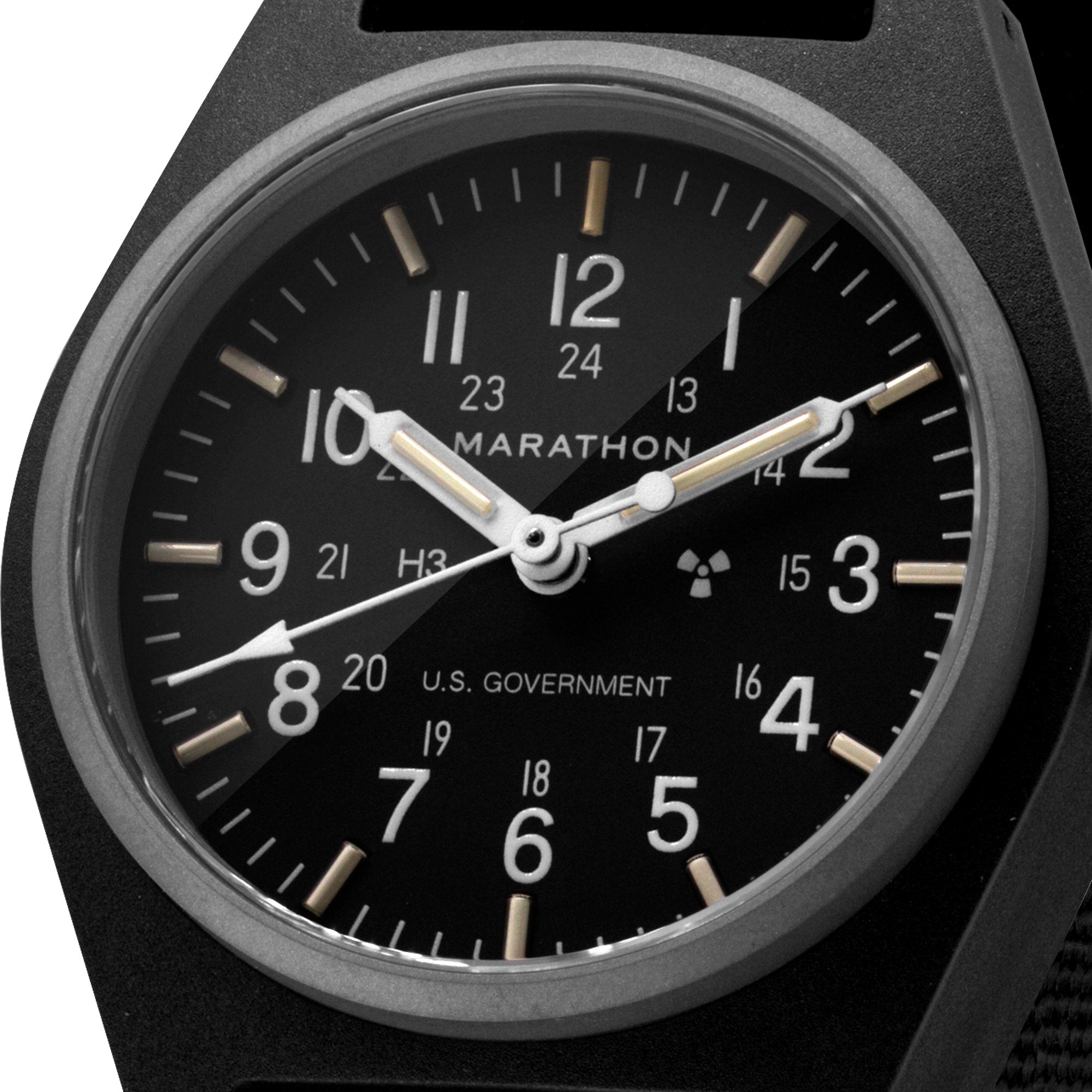 Czarny zegarek mechaniczny ogólnego przeznaczenia (GPM) z oznaczeniami rządu USA – 34 mm – zegarek maratoński