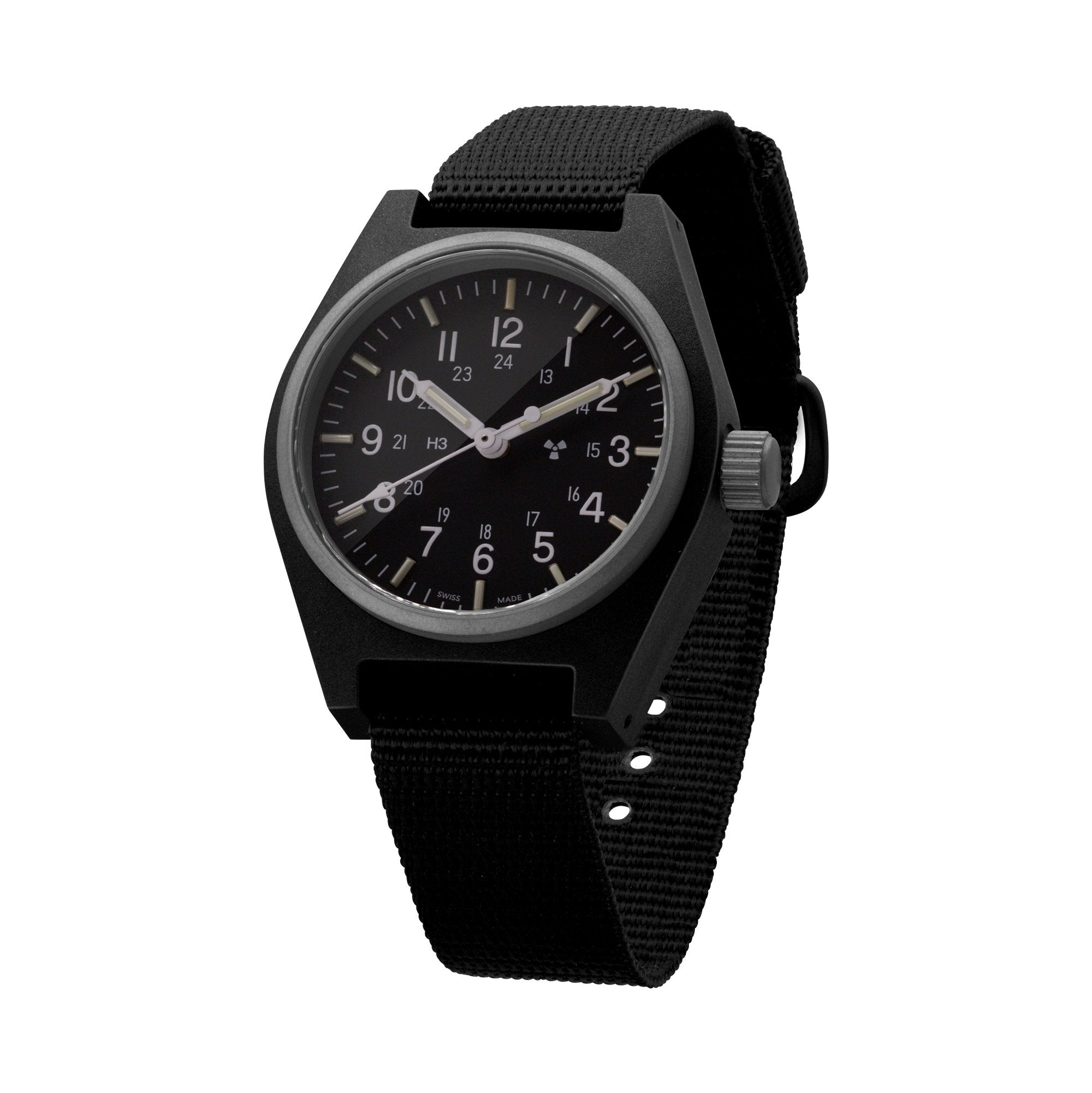 Czarna, sterylna tarcza kwarcowa ogólnego przeznaczenia (GPQ) – 34 mm – zegarek maratoński